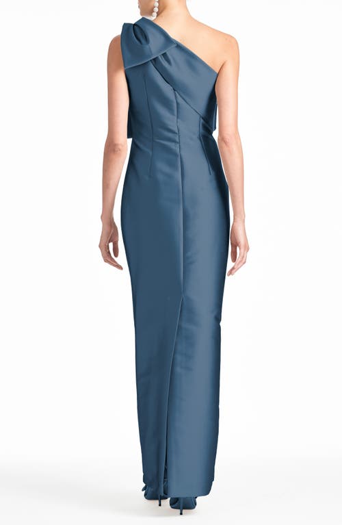 Sachin & Babi Bonne One-shoulder Bow Column Gown In Steel Blue