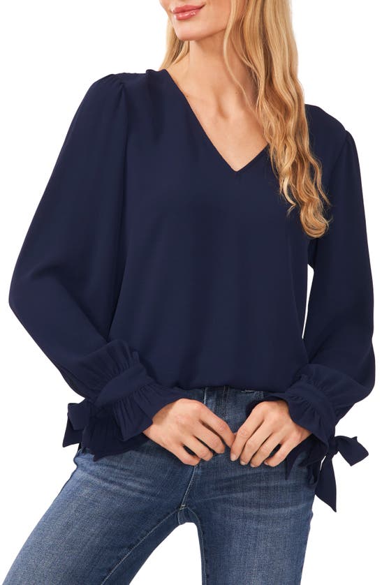 Cece Tie Sleeve Top In Classic Navy