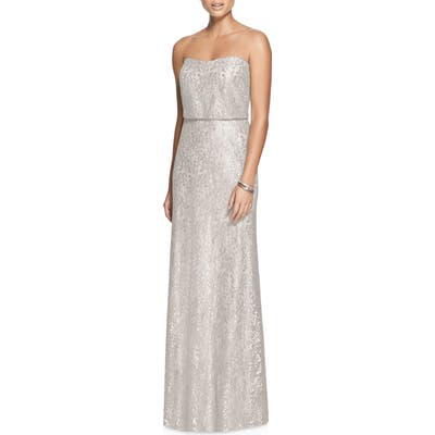 After Six Metallic Lace Strapless Blouson Gown, Metallic