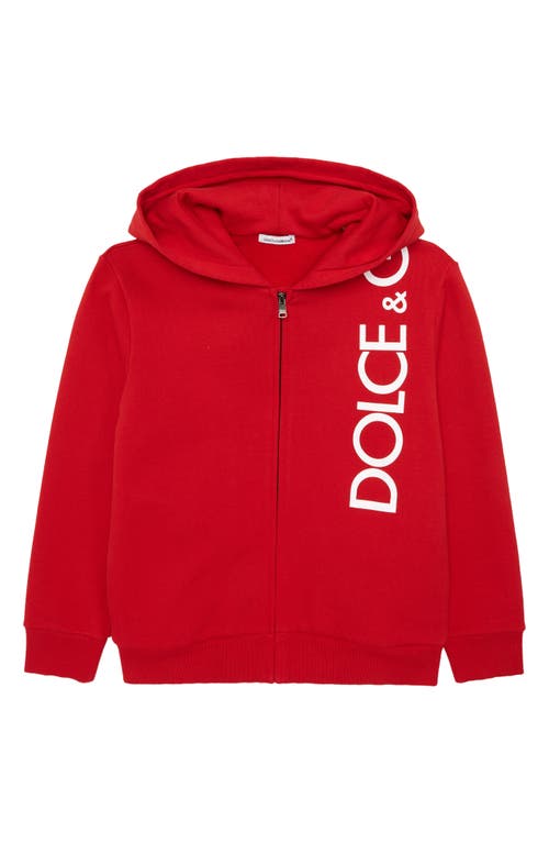 Dolce & Gabbana Kids' Logo Graphic Full Zip Hoodie Nail Red at Nordstrom,