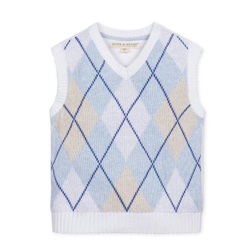 Hope & Henry Boys' Organic V-neck Argyle Sweater Vest, Kids In White And Natural Argyle