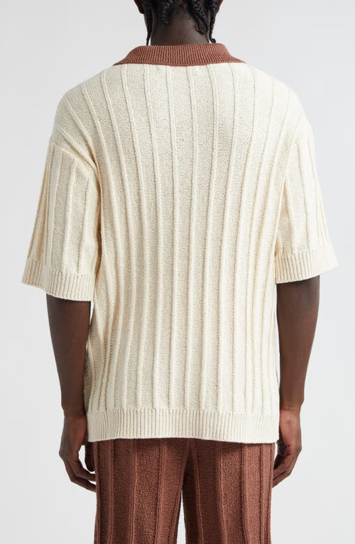 Shop The Elder Statesman Beach Guy Rib Cotton Polo Sweater In Natural/cinnamon