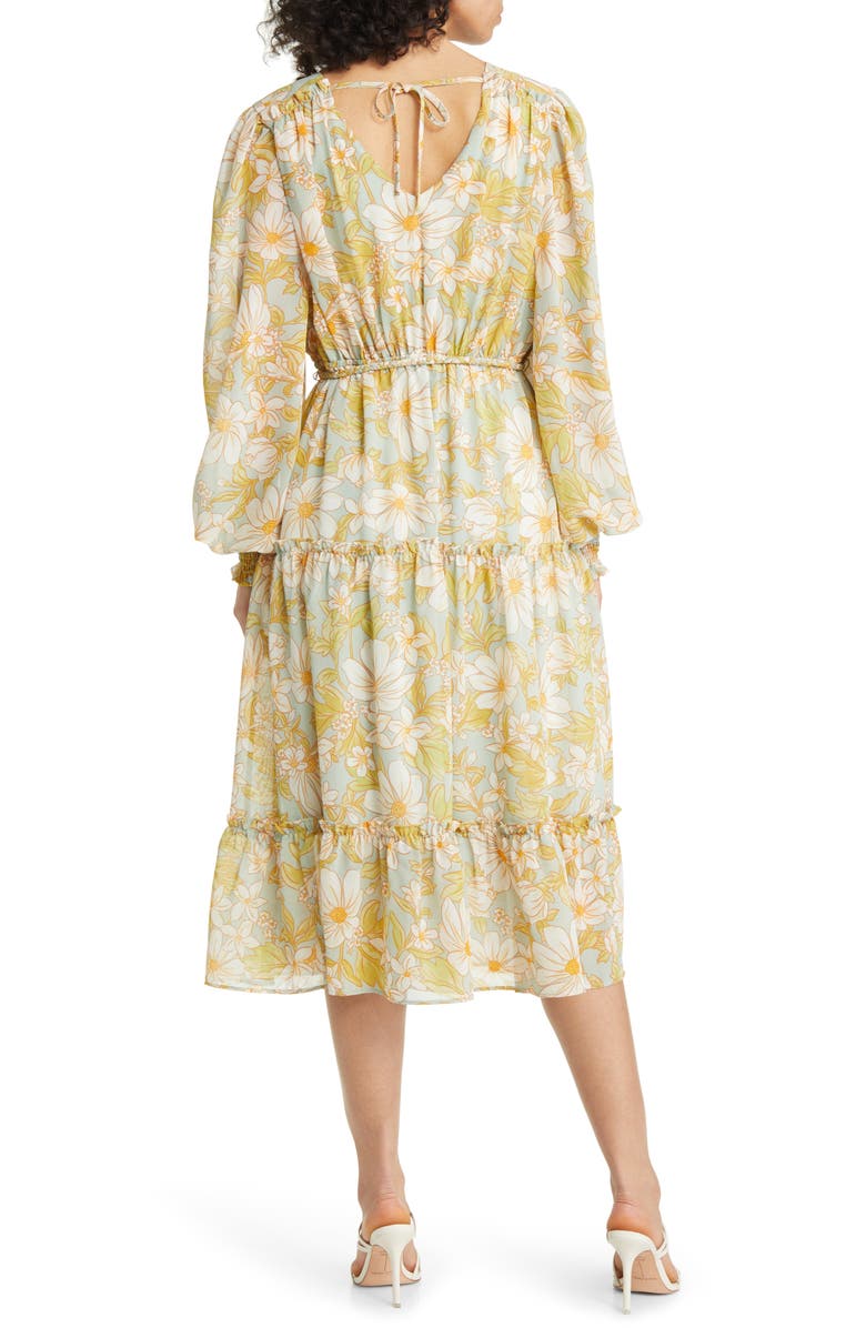 Rachel Parcell Floral Long Sleeve Chiffon Midi Dress | Nordstromrack