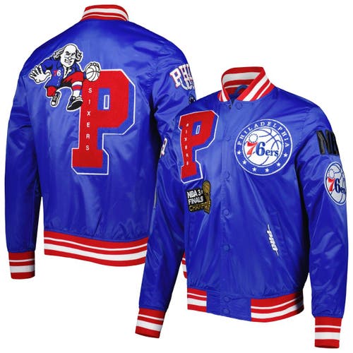 Men's Pro Standard Royal Philadelphia 76ers Mash Up Capsule Satin Full-Snap Jacket