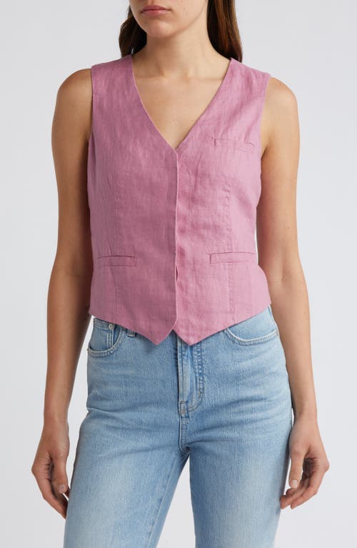 Single Breasted Linen Vest in Shaded Pink
