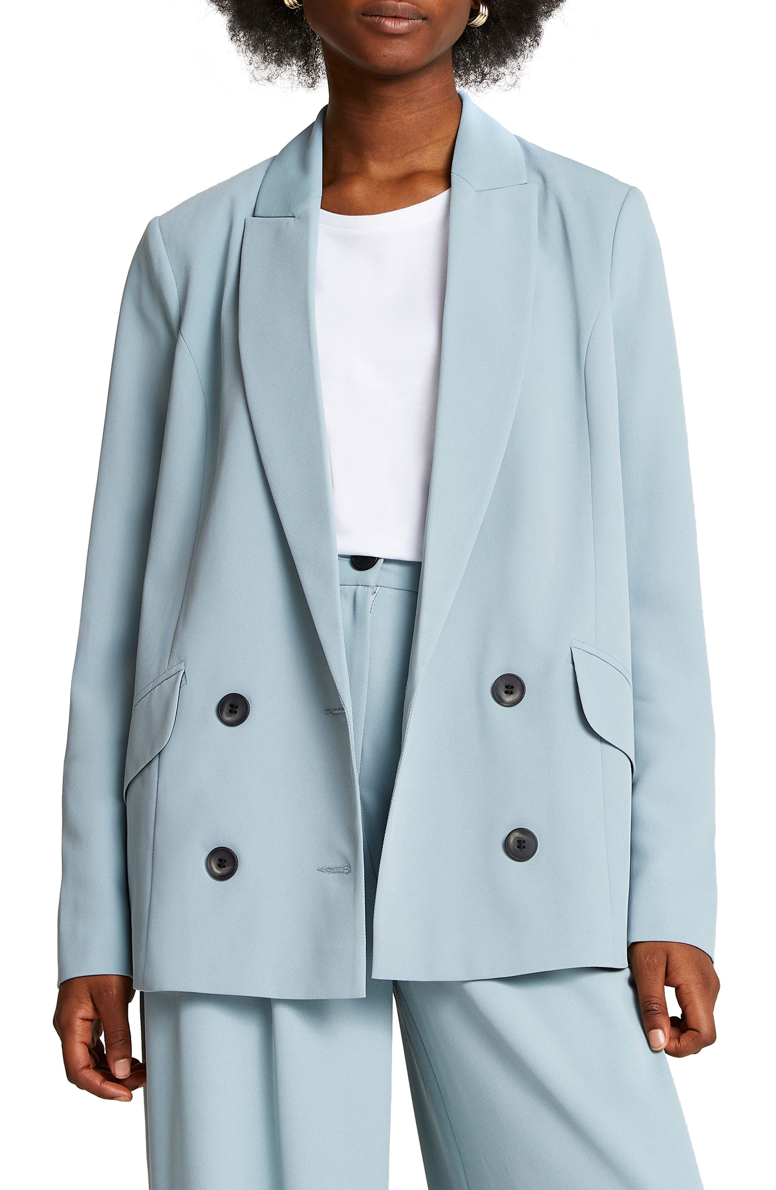 light blue double breasted blazer
