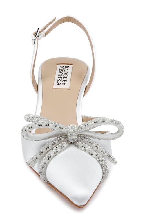 Badgley Mischka Collection Angelina Slingback Pointed Toe Kitten Heel Pump In White Satin