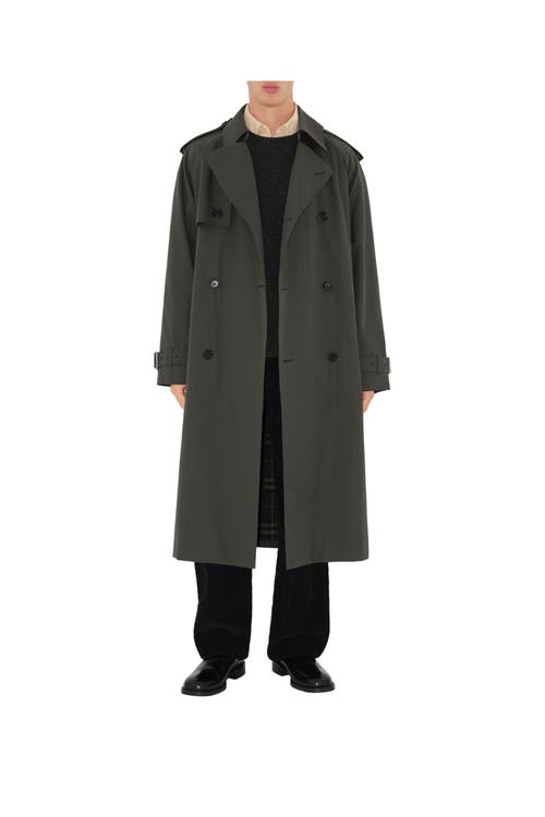 Shop Burberry Long Gabardine Trench Coat In Graphite