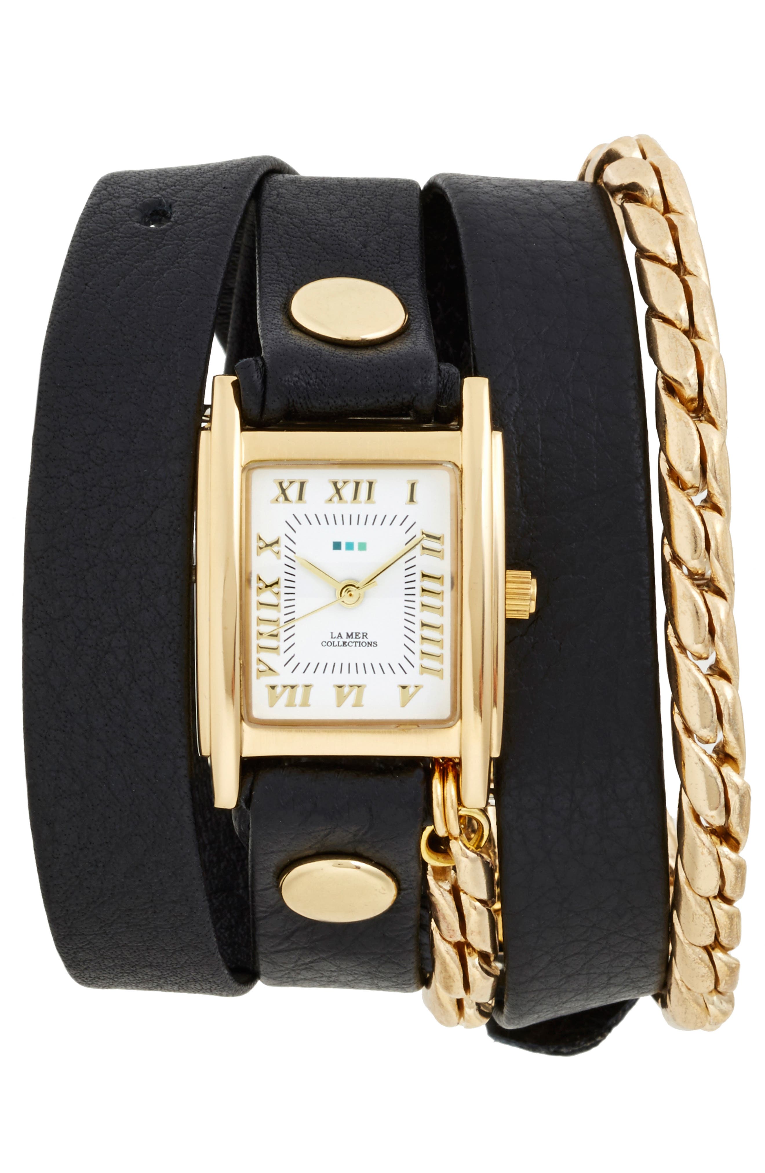 La Mer Collections Leather & Chain Wrap Watch, 19mm Nordstrom