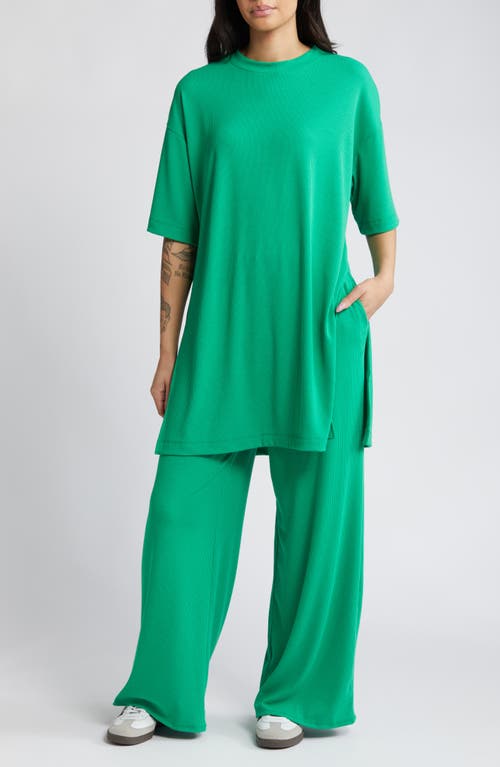 Dressed in Lala Leveled Up Ribbed Oversize T-Shirt & High Waist Crop Pants in Kelly Green at Nordstrom, Size Small