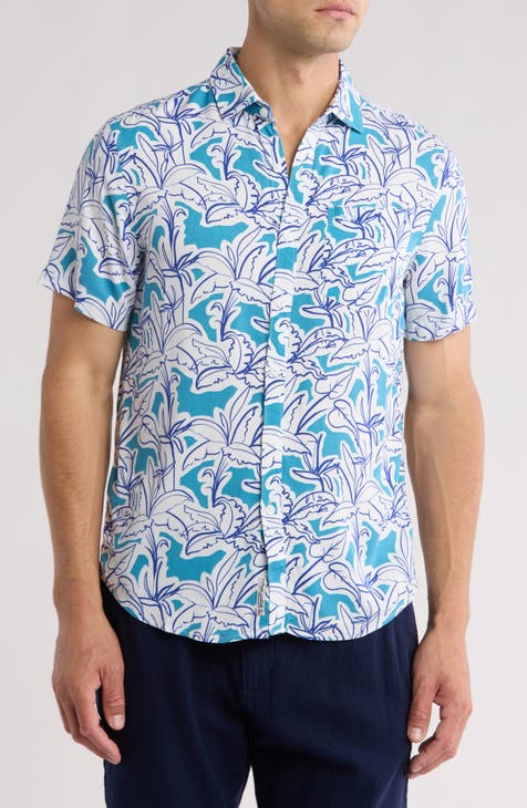 Linear Palm Short Sleeve Button-Up Shirt