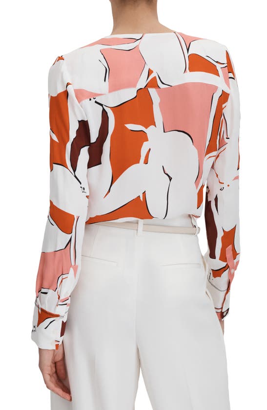 Shop Reiss Tess Floral Tie Neck Woven Top In Cream/ Red