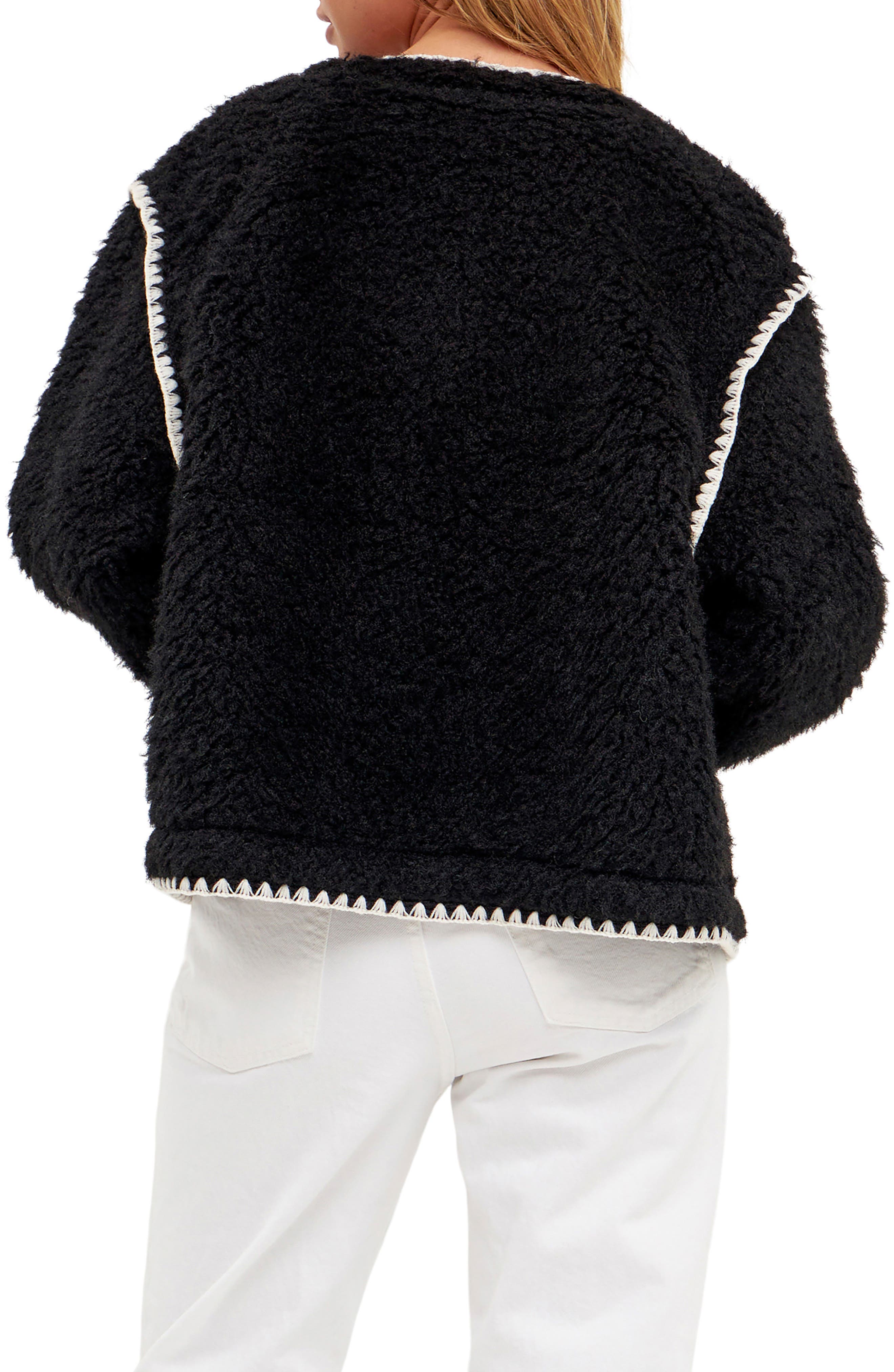 Premium contrast trim faux shearling jacket english factory Clearance