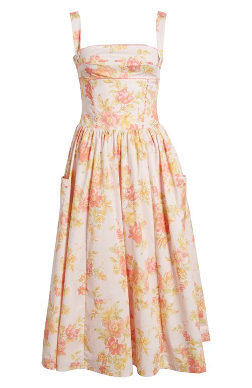 Shop House Of Cb Vivien Midi Sundress In Peached Poppy Print