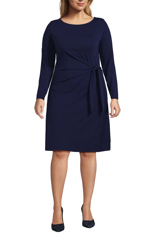 Shop Lands' End Plus Size Boatneck Long Sleeve Tie Waist Dress In Deep Sea Navy