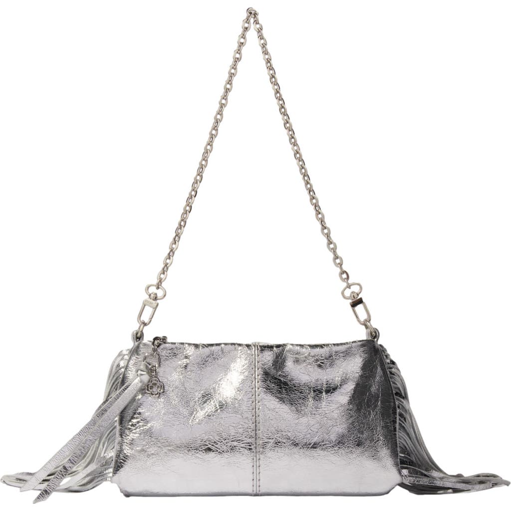Maje Miss M Metallic Leather Pouch In Silver