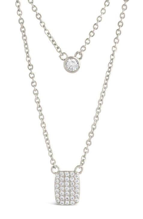 CZ Tag & Bezel Pendant Layered Necklace