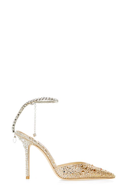 Shop Jimmy Choo Saeda Crystal Ankle Strap Pointed Toe Pump In Gold/crystal