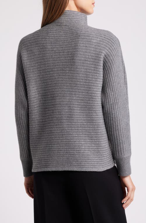 Shop Anne Klein Horizontal Rib Mock Neck Sweater In Graphite Heather Grey