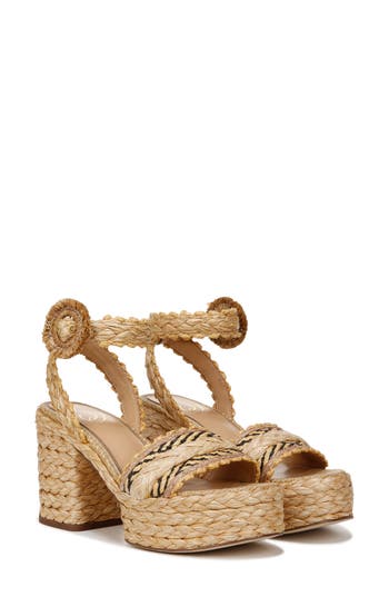 Sam Edelman Iliana Ankle Strap Wedge Dark Natural Multi Raffia In Dark Natural Multi