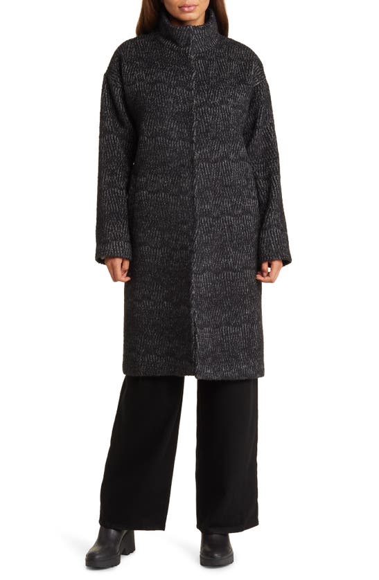 Eileen Fisher Stand Collar Alpaca Blend Coat In Black