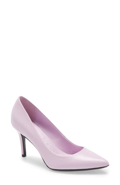 Calvin Klein 'gayle' Pointy Toe Pump In Stone Pink Leather