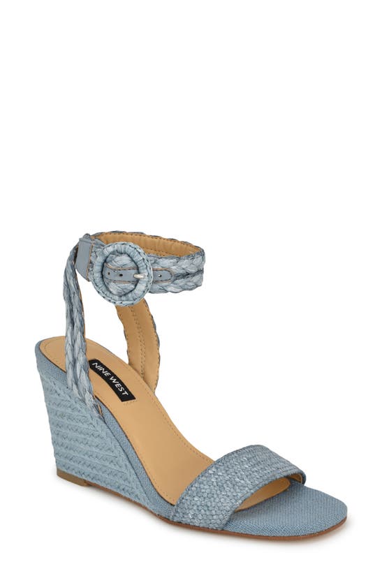 Shop Nine West Nerisa Ankle Strap Espadrille Wedge Sandal In Medium Blue