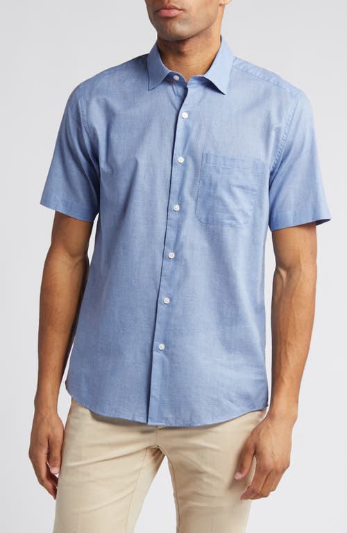 Heathered Chambray Short Sleeve Button-Up Shirt in Dusk