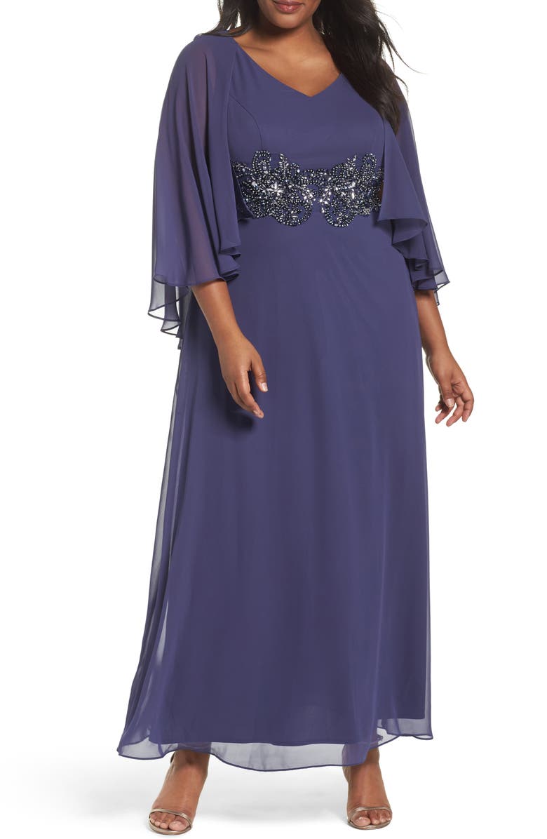 Alex Evenings Embellished Waist Capelet Gown (Plus Size) | Nordstrom