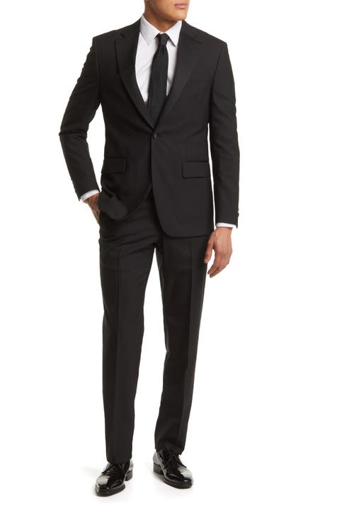 Men's Suits Three Piece Slim Fit Formal Suit Set Double Button Single Row  Notch Lapels Solid Color Groomsmen Prom Suit Black at  Men's Clothing  store