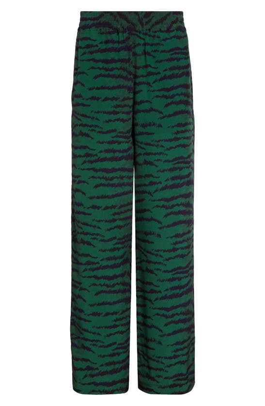 Shop Victoria Beckham Tiger Stripe Wide Leg Silk Pants In Tiger Allover - Green/ Navy