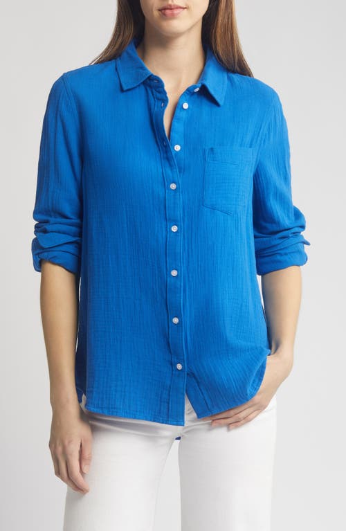 caslon(r) Casual Gauze Button-Up Shirt in Blue Marmara