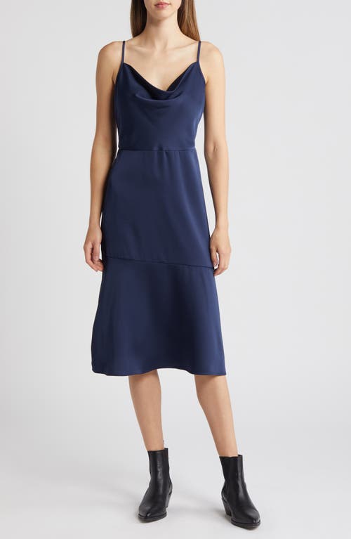 Shop Sam Edelman Two-piece Sleeveless Turtleneck Sweater & Satin Slipdress In Navy