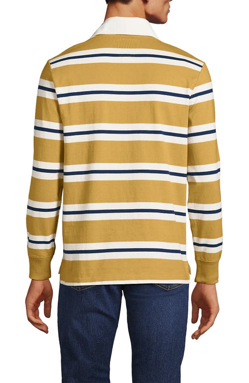 Shop Lands' End Long Sleeve Rugby Shirt In Harvest Gold/navy Rugby Stripe