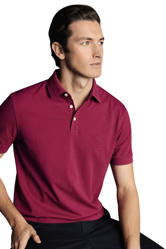 Shop Charles Tyrwhitt Solid Short Sleeve Cotton Tyrwhitt Pique Polo In Bright Pink