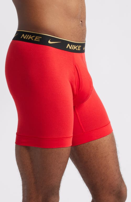 Shop Nike Dri-fit Essential Assorted 3-pack Stretch Cotton Boxer Briefs In Black-silver/red/black-gold