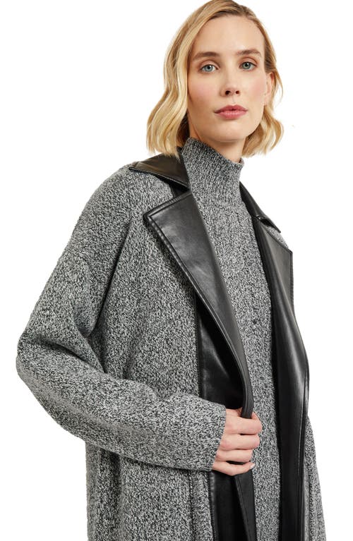 Misook Tweed Mixed Media Belted Sweater Coat In Black/new Ivory