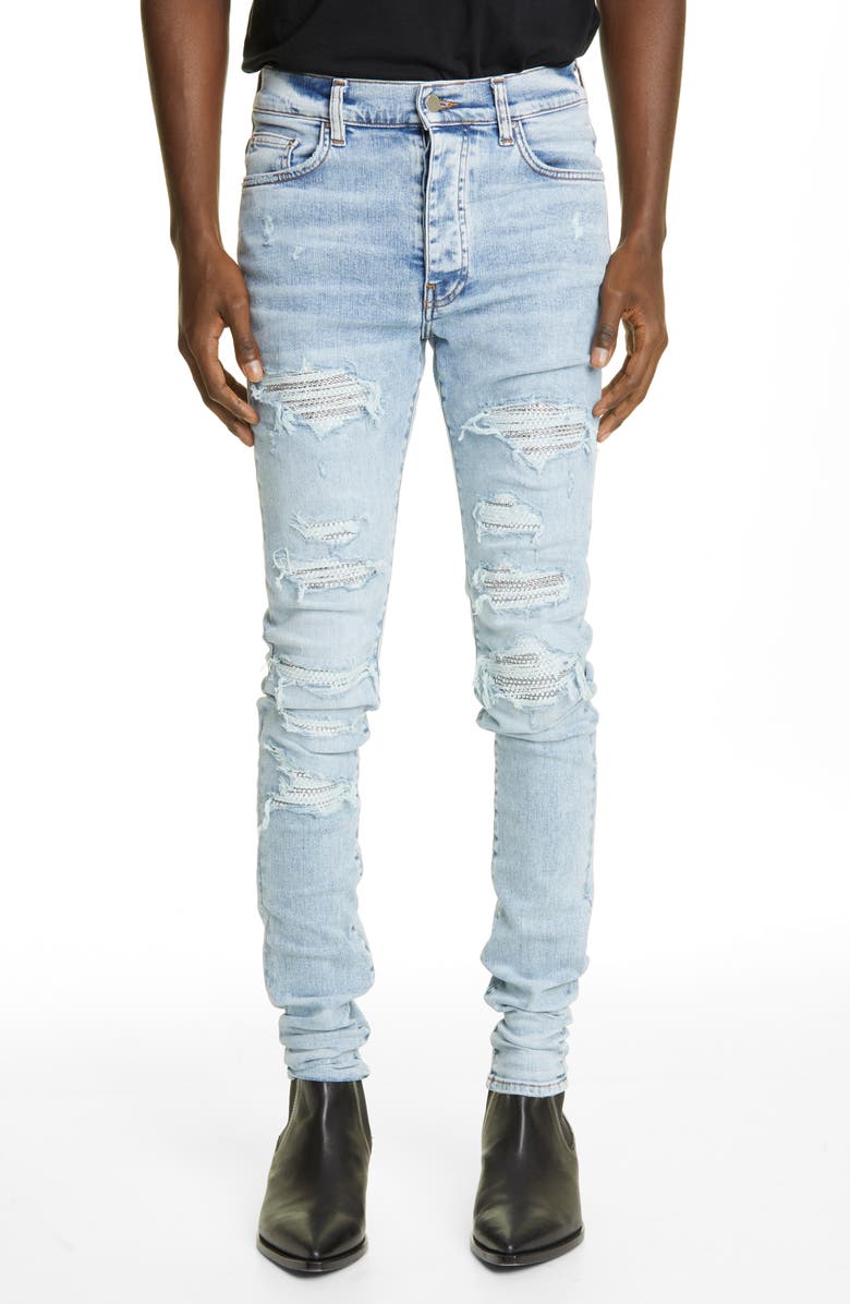 AMIRI Crystal Patch Rip & Repair Skinny Jeans | Nordstrom