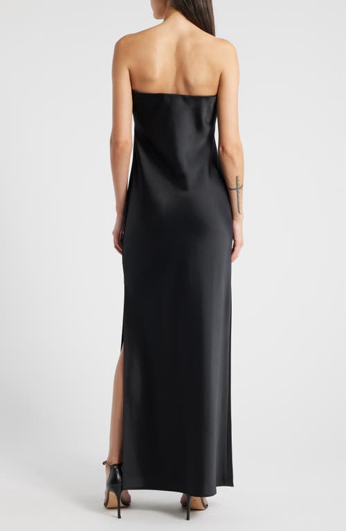Wayf Odelle Strapless Satin Maxi Dress In Black