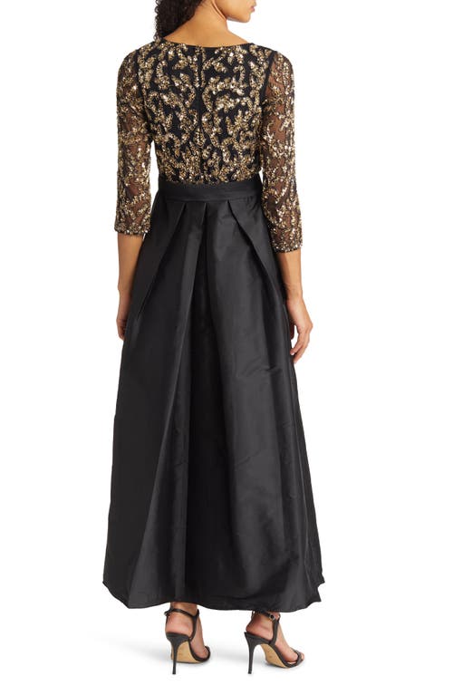 Pisarro Nights Sequin Bodice Gown In Black/gold