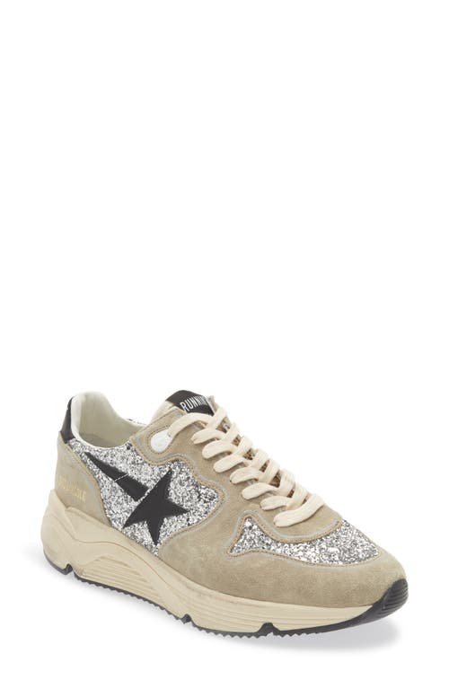 Golden Goose Running Sole Suede & Glitter Sneaker in Silver/Black at Nordstrom, Size 10Us