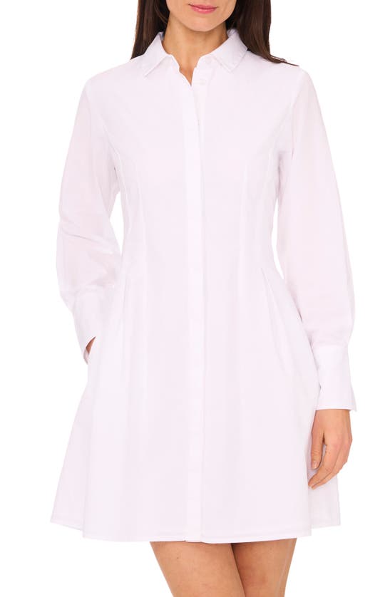 Shop Halogen Long Sleeve Cotton Fit & Flare Shirtdress In Bright White