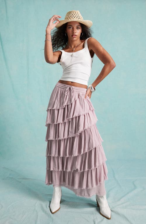 Shop Miss Selfridge Fringe Trim Tiered Maxi Skirt In Lilac