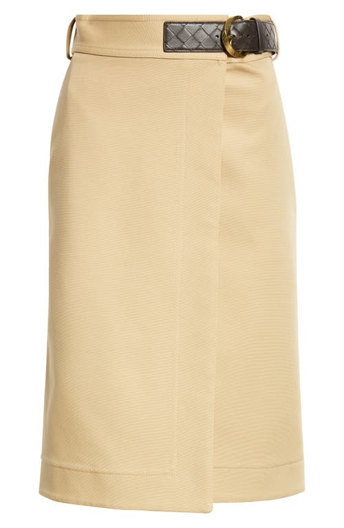 Shop Bottega Veneta Intrecciato Belted Cotton Canvas Skirt In Pale Oak