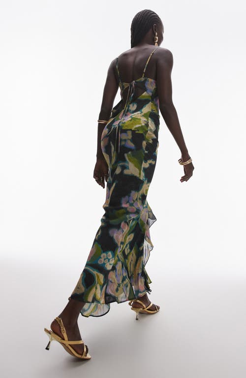 Shop Topshop Floral Ruffle Draped Maxi Dress In Dark Blue Multi