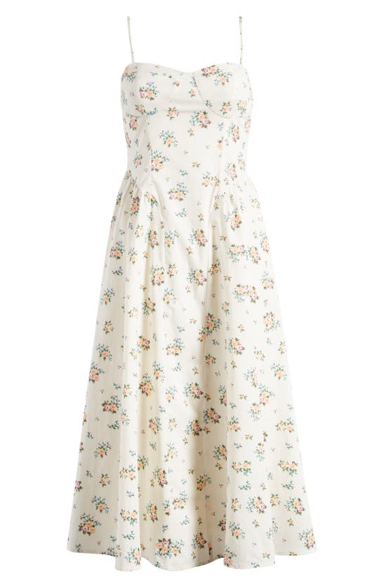 Shop Charles Henry Floral Print Bustier Sleeveless Maxi Dress In Ivory Ditsy