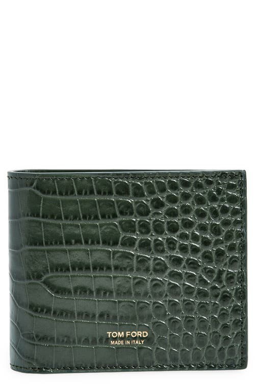 TOM FORD Croc Embossed Patent Leather Bifold Wallet in Rifle Green at Nordstrom