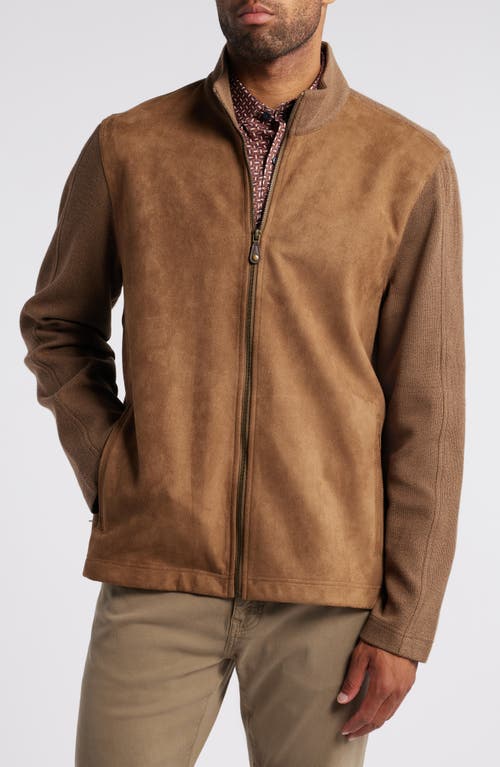 Shop Johnston & Murphy Faux Suede Panel Knit Jacket In Camel