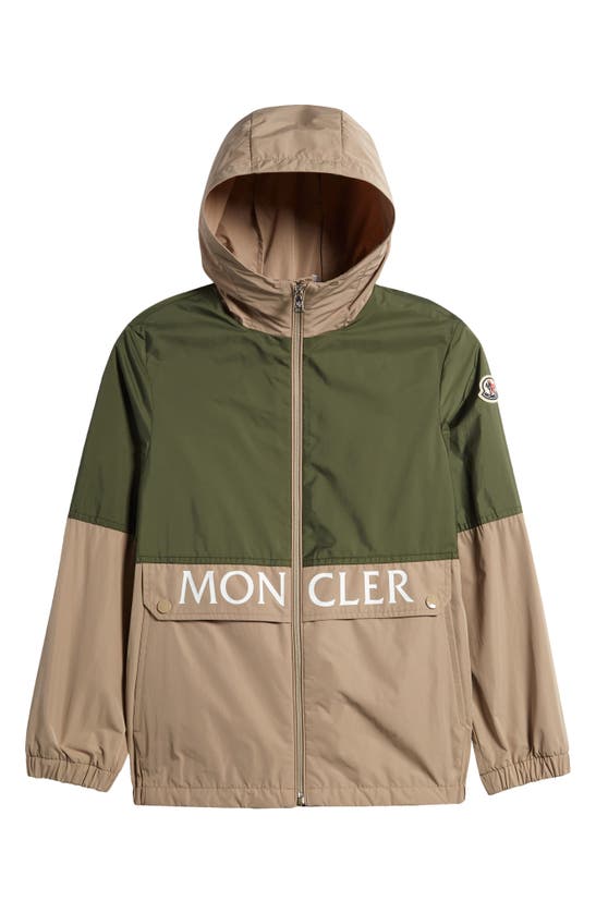 Shop Moncler Kids' Joly Hooded Nylon Jacket In Beetle