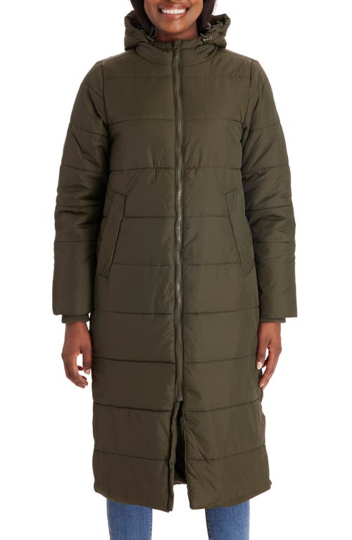 3-in-1 Long Quilted Waterproof Maternity Puffer Coat in Khaki Green